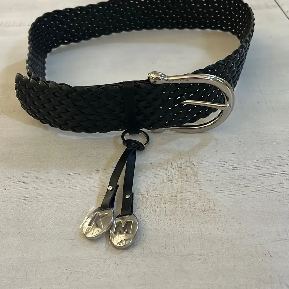 Michael Kors Black Leather Braided Belt M